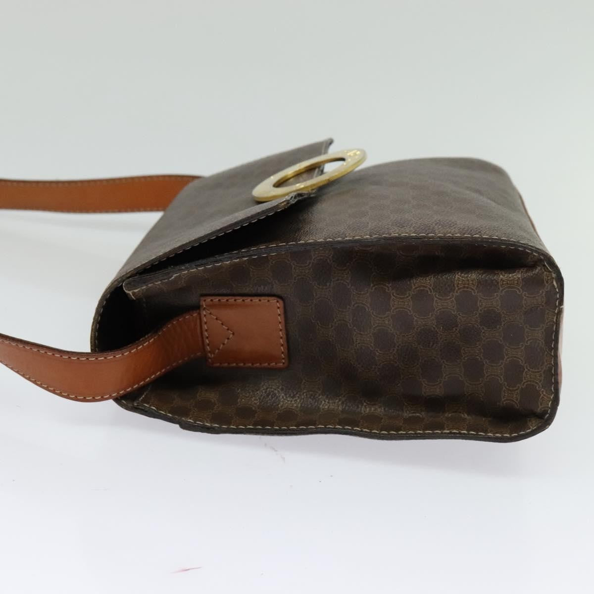 Celine Vintage Macadam Circle Logo Canvas and Leather, Brown, Canvas, Shoulder Bag