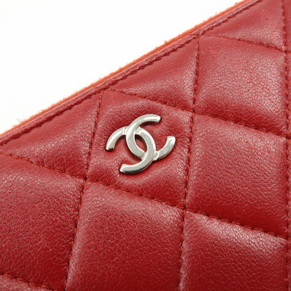 Chanel Zip Around Quilted Lambskin, Red, Leather, Wallet