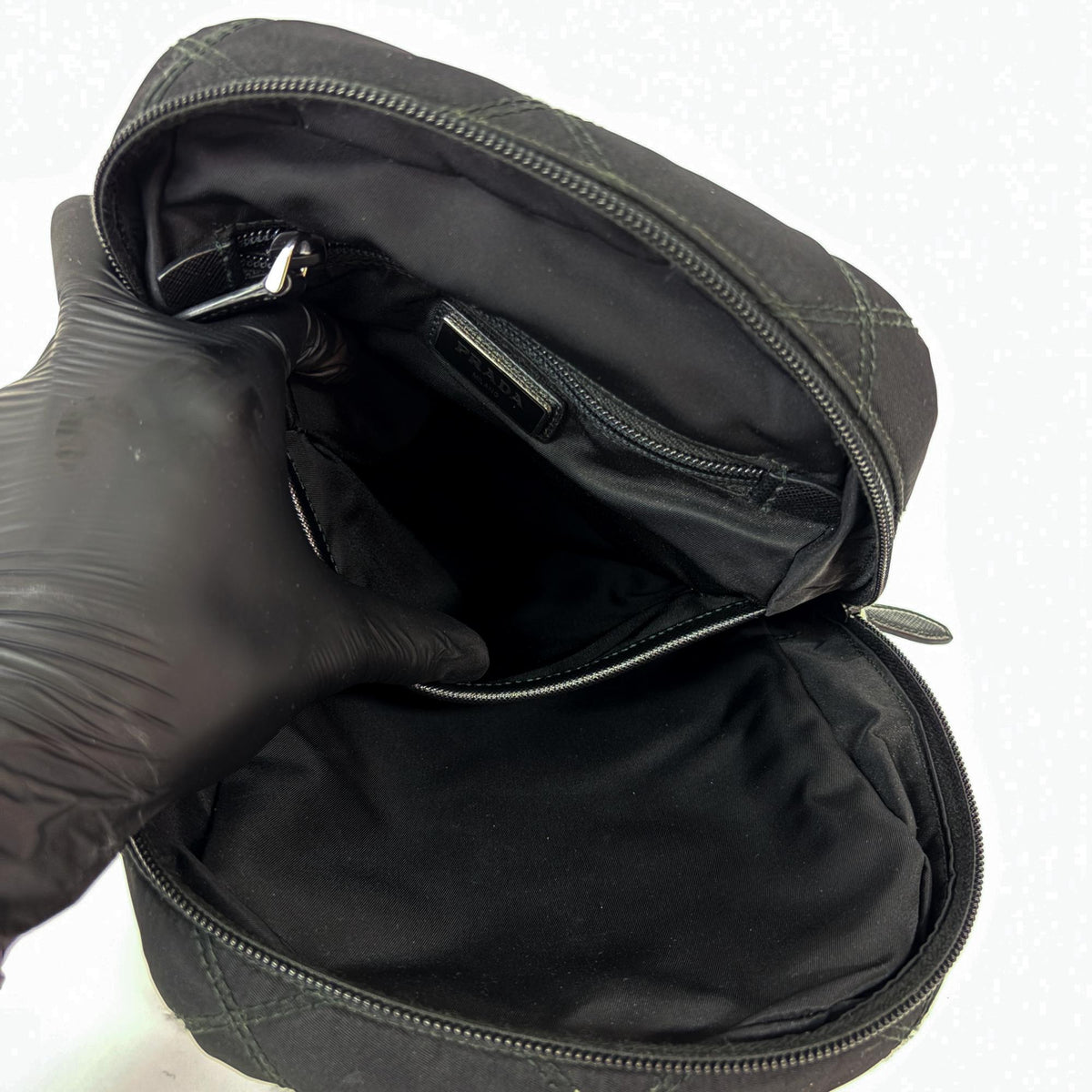 Prada Zip Sling Re-Nylon, Black, Nylon, Backpack