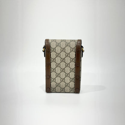 Gucci Horsebit 1955 GG Coated Canvas with Leather, Brown, Canvas, Crossbody Bag