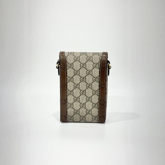 Gucci Horsebit 1955 GG Coated Canvas with Leather, Brown, Canvas, Crossbody Bag