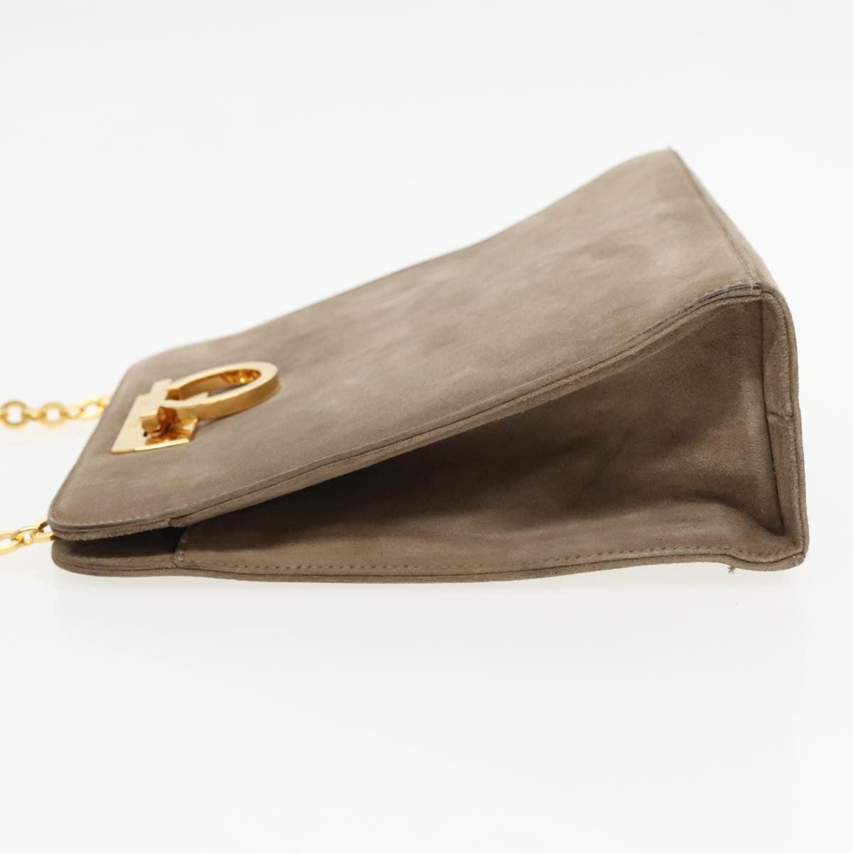 Salvatore Ferragamo Vintage Gancini Chain Suede, Brown, Suede, Shoulder Bag