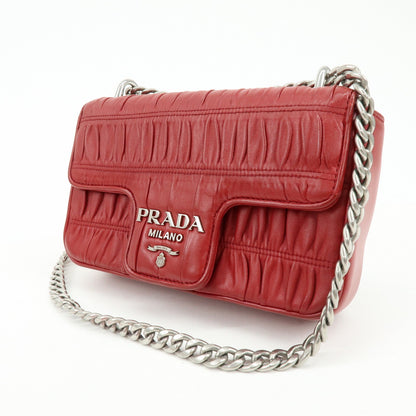 Prada Chain Flap Nappa Gaufre, Red, Leather, Shoulder Bag