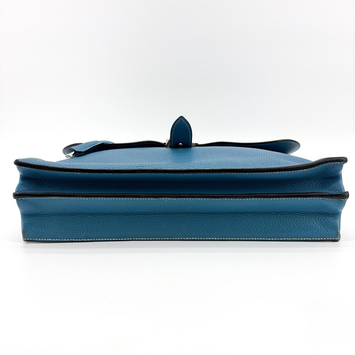 Hermes Sac a Depeches Togo, Blue, Leather, Handbag