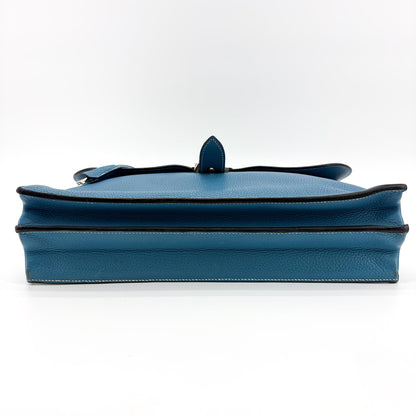 Hermes Sac a Depeches Togo, Blue, Leather, Handbag