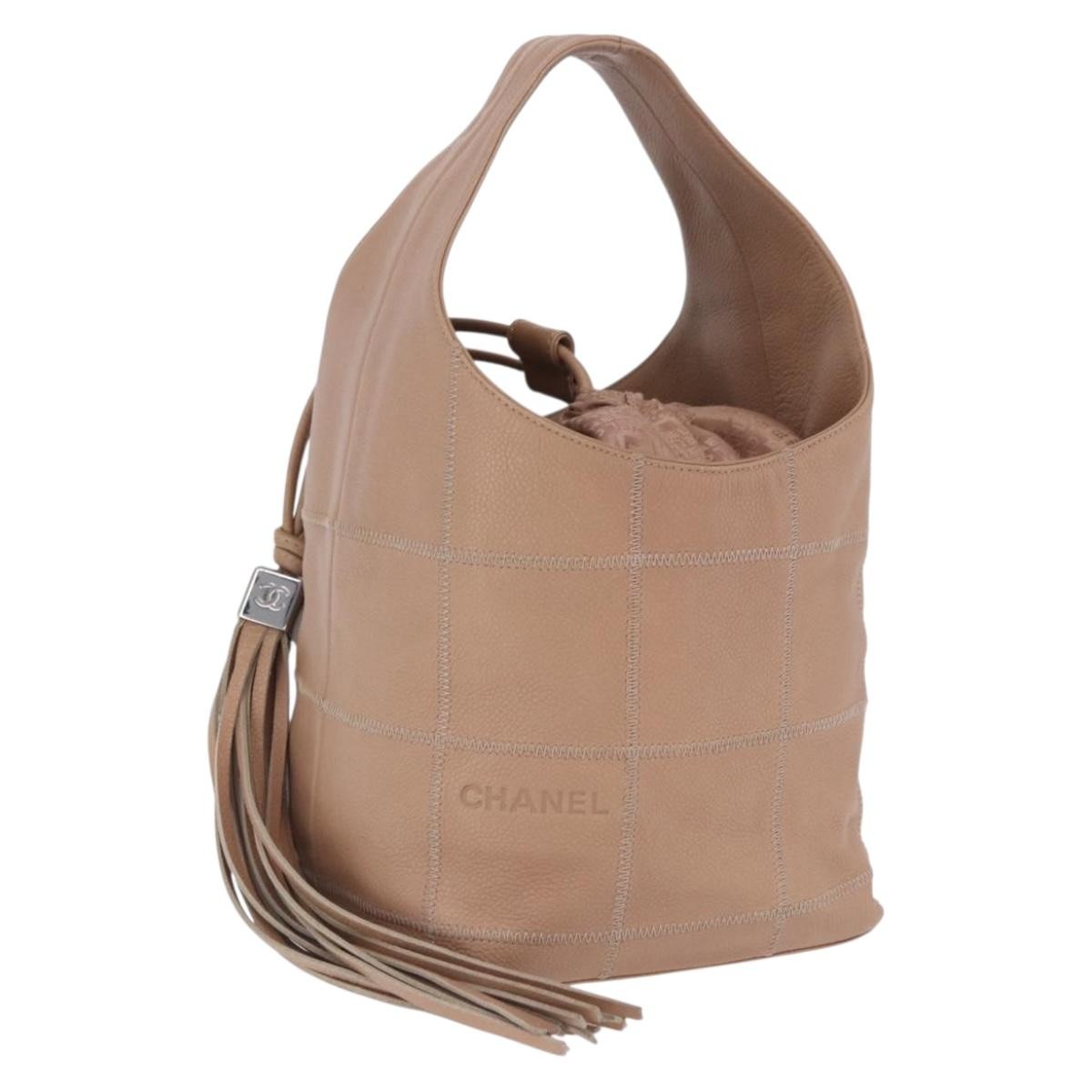 Chanel Square Stitch Tassel Hobo Quilted Leather, Beige, Leather, Handbag