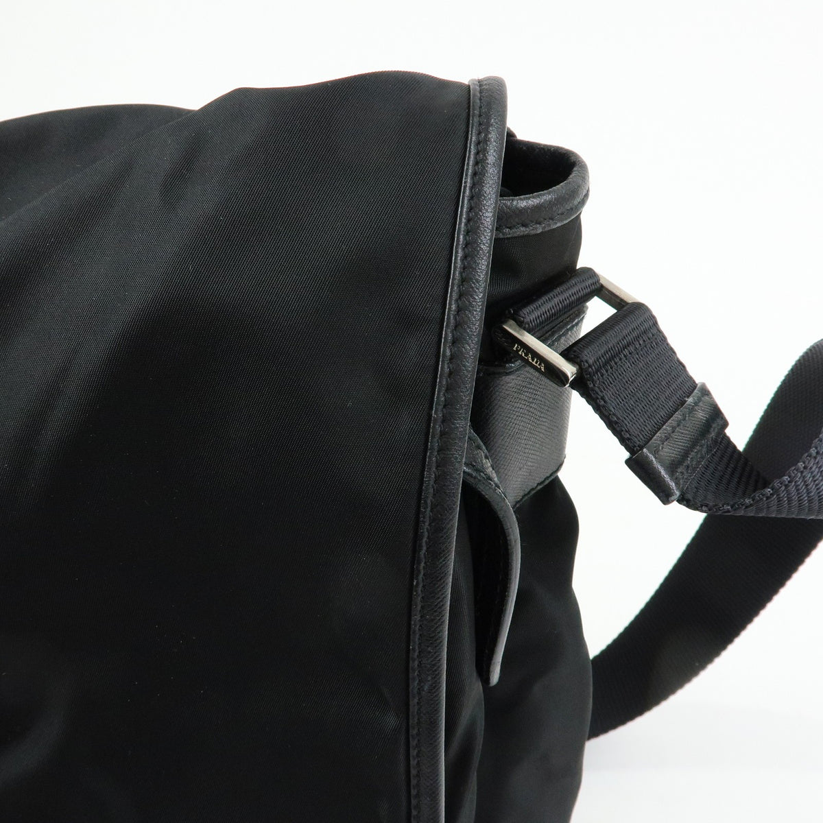 Prada Buckle Messenger Tessuto, Black, Nylon, Handbag