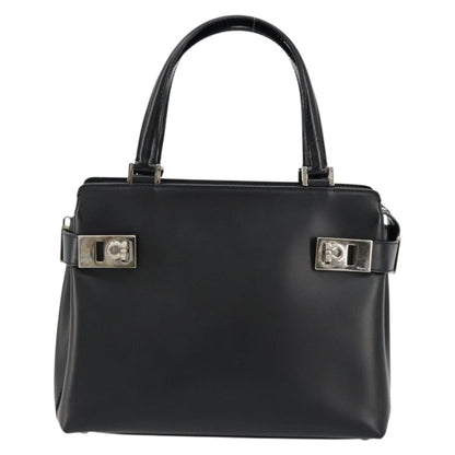 Salvatore Ferragamo Double Gancini Side Buckle Leather, Black, Leather, Tote Bag