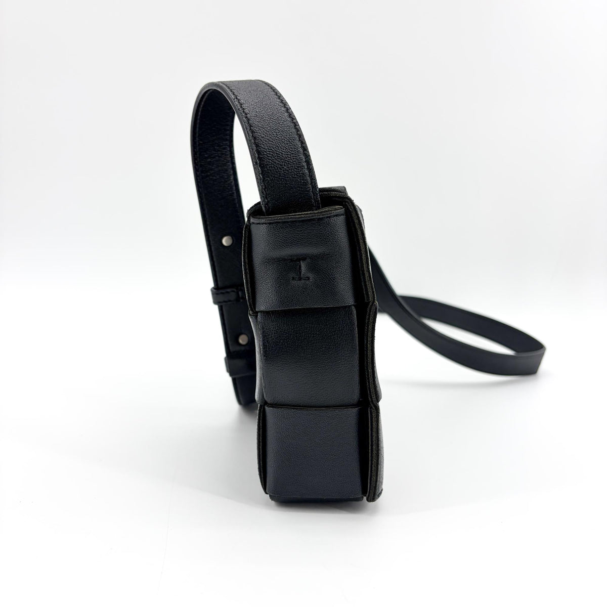 Bottega Veneta Cassette Maxi Intrecciato Patent, Black, Leather, Crossbody Bag