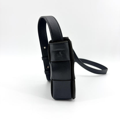 Bottega Veneta Cassette Maxi Intrecciato Patent, Black, Leather, Crossbody Bag