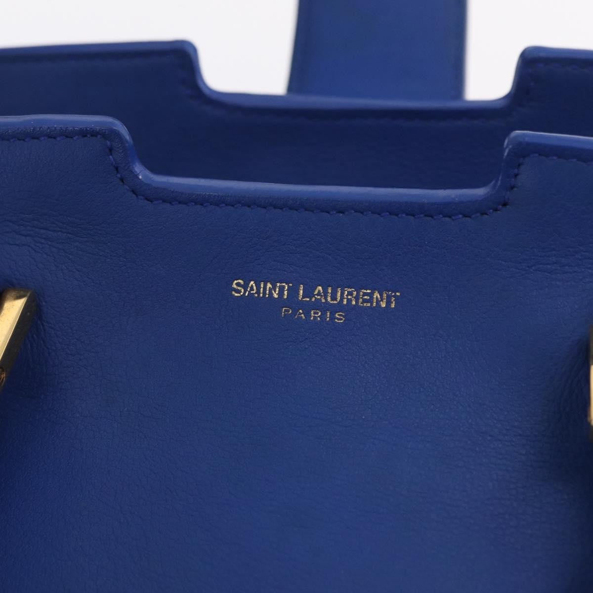 Saint Laurent Monogram Cabas Leather, Blue, Leather, Tote Bag
