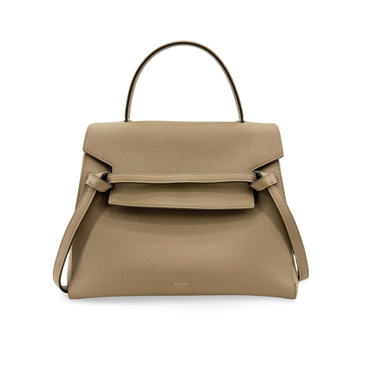 Celine Belt Calfskin, Beige, Leather, Handbag