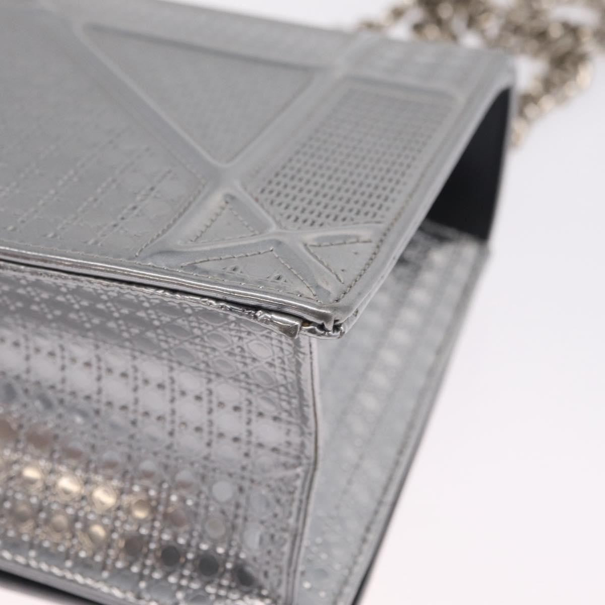 Christian Dior Diorama Flap Patent, Silver, Patent Leather, Handbag