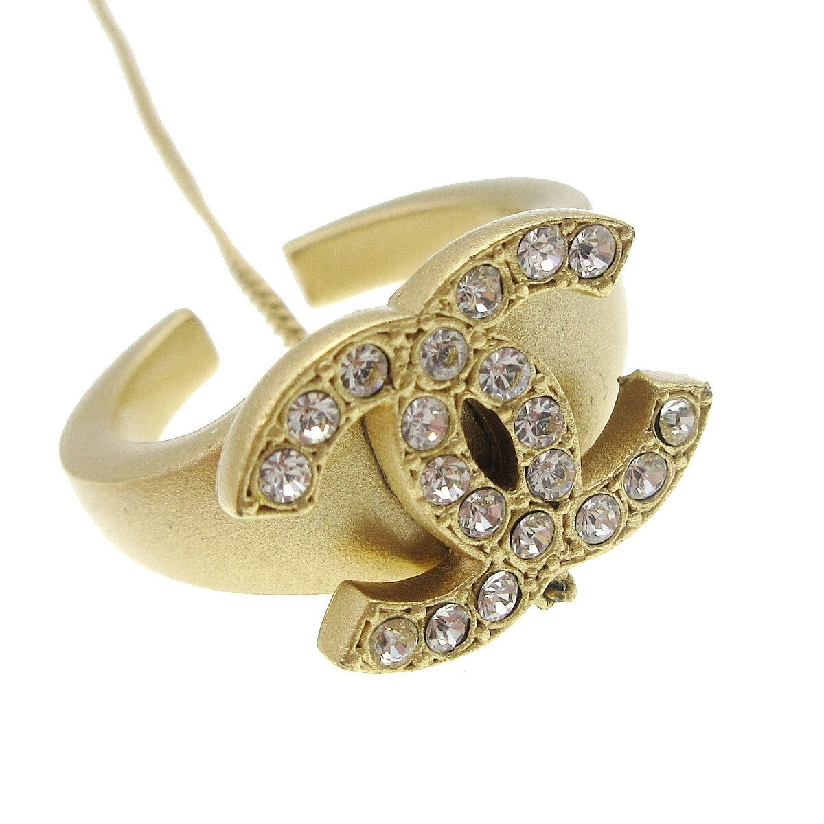 Chanel Logo Bangle with Chain Attached CC Metal with Crystal, Gold, Gold Plated, Bracelet