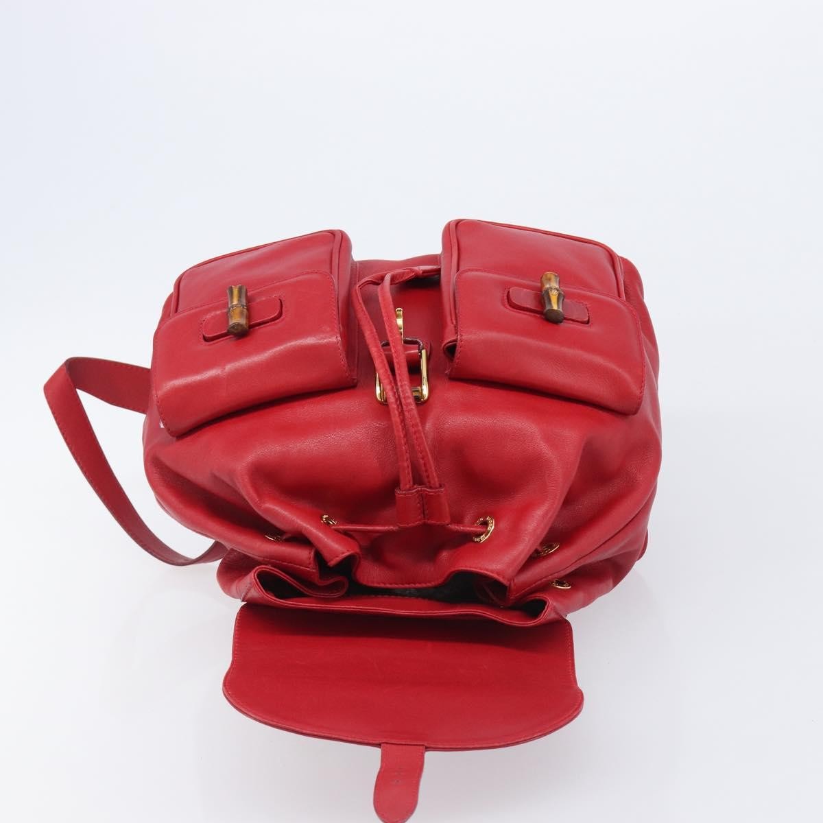 Gucci Vintage Bamboo Leather, Red, Leather, Backpack
