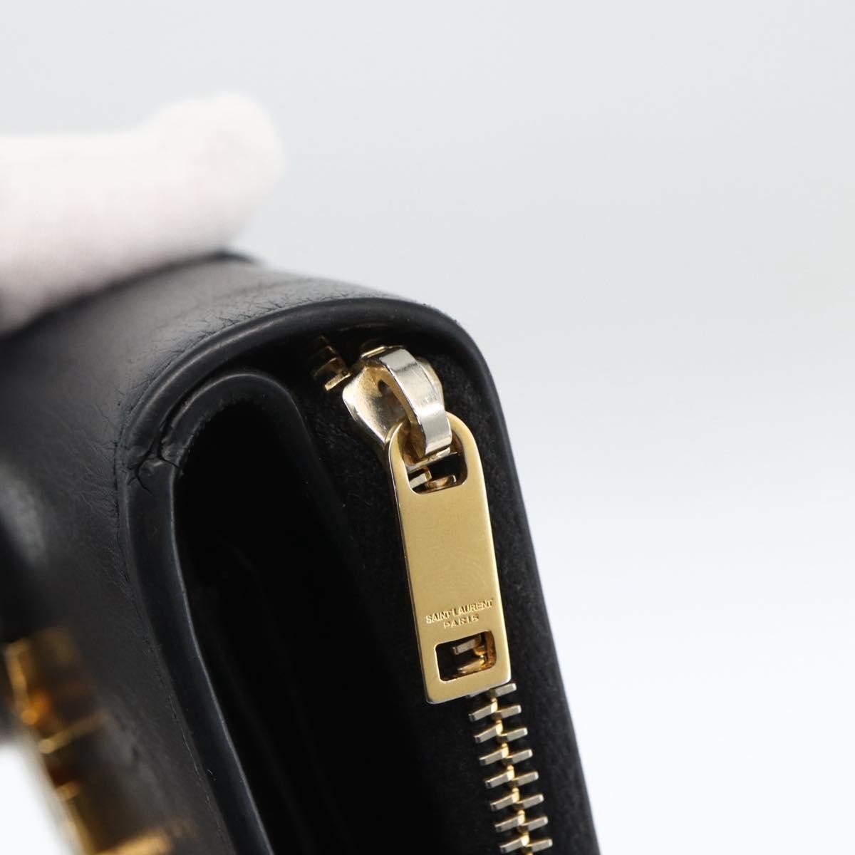 Saint Laurent Classic Monogram YSL Line Zip Around Leather, Black, Leather, Wallet