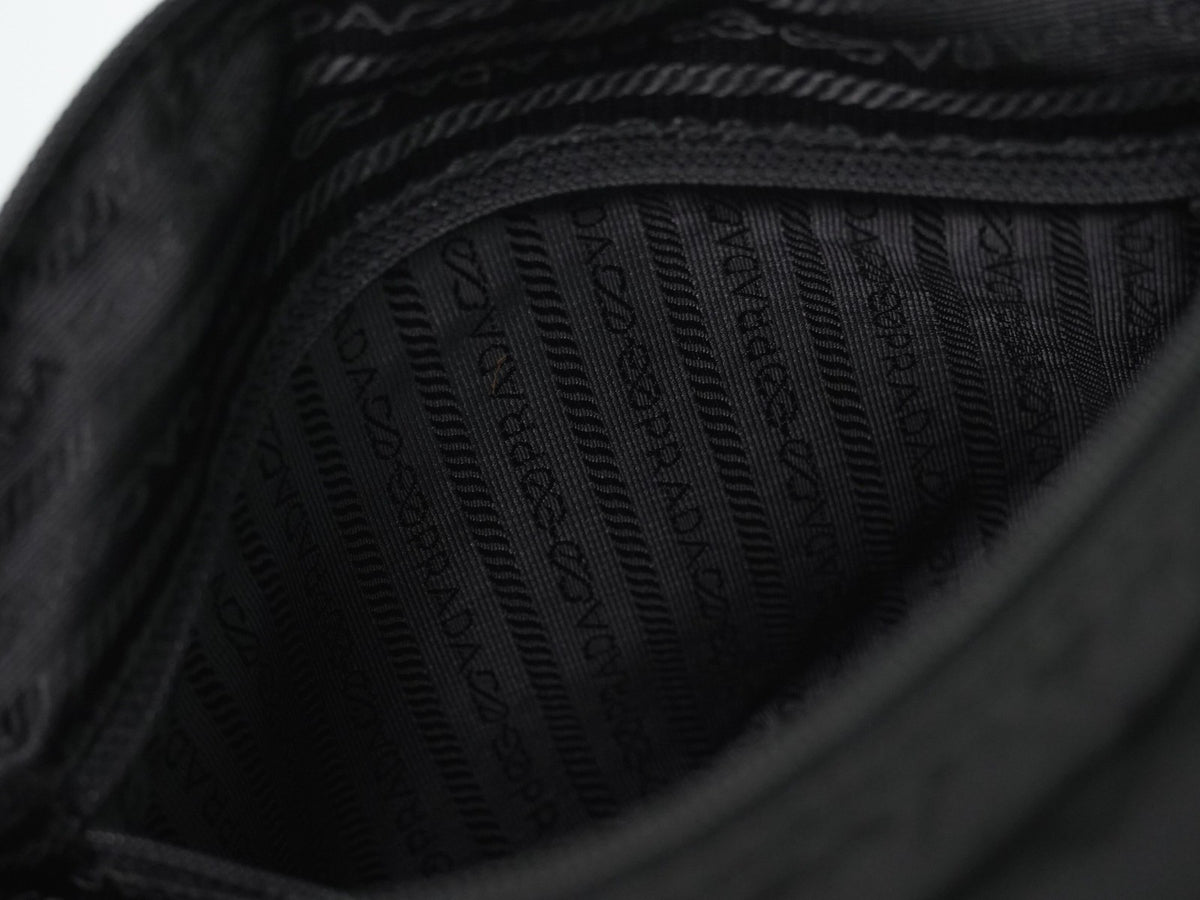 Prada Zip Buckle Messenger Tessuto, Black, Nylon, Shoulder Bag