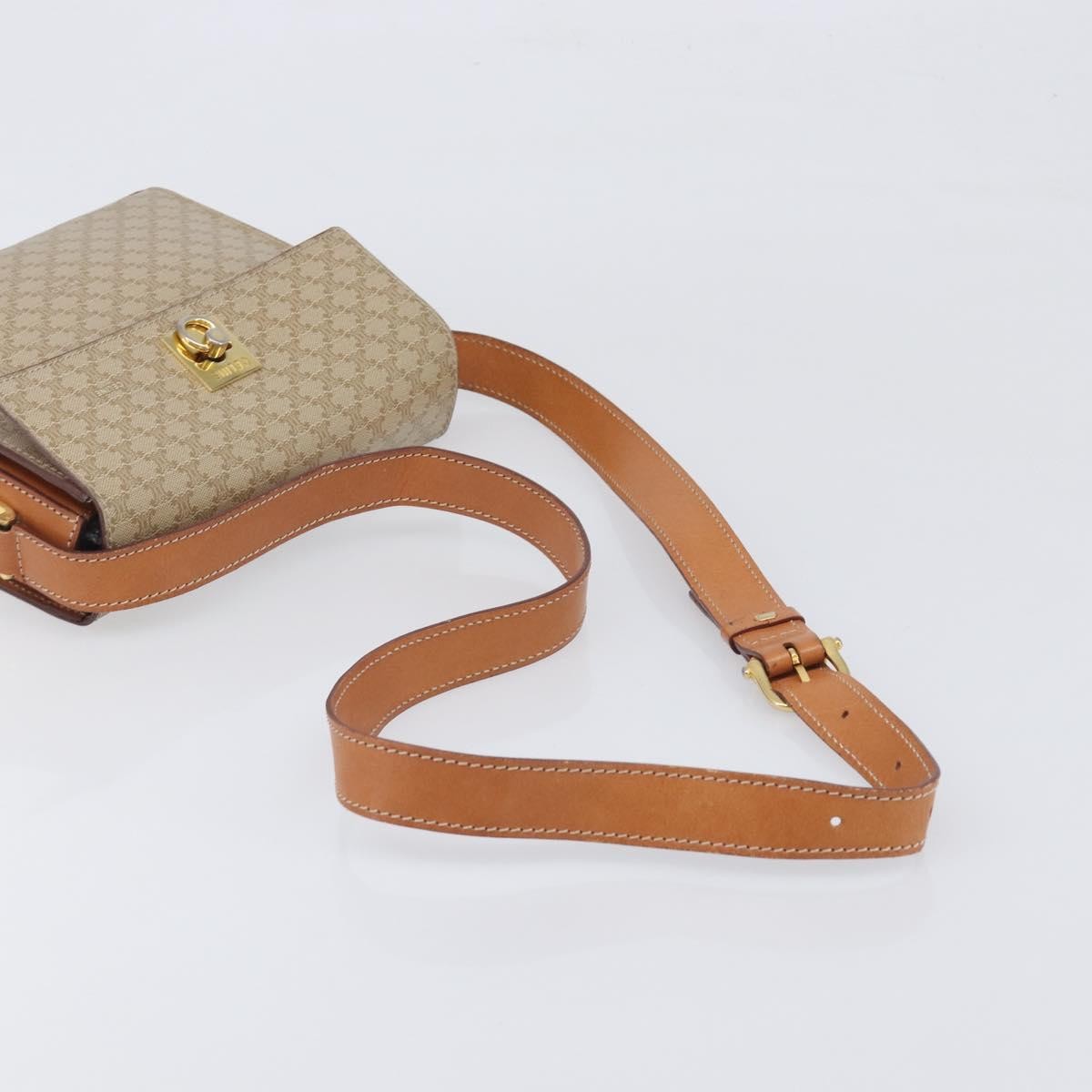 Celine Macadam Leather, Beige, Canvas, Shoulder Bag