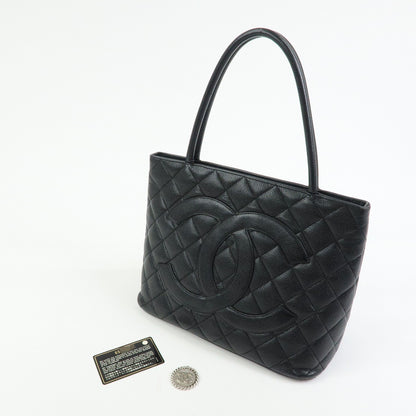 Chanel Medallion Quilted Caviar, Black, Leather, Tote Bag