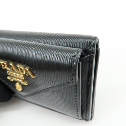 Prada Envelope Trifold Saffiano Leather, Black, Leather, Wallet