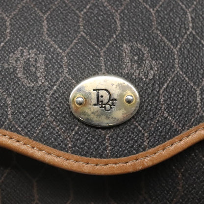 Christian Dior Vintage Honeycomb Flap Coated Canvas, Black, Canvas, Shoulder Bag