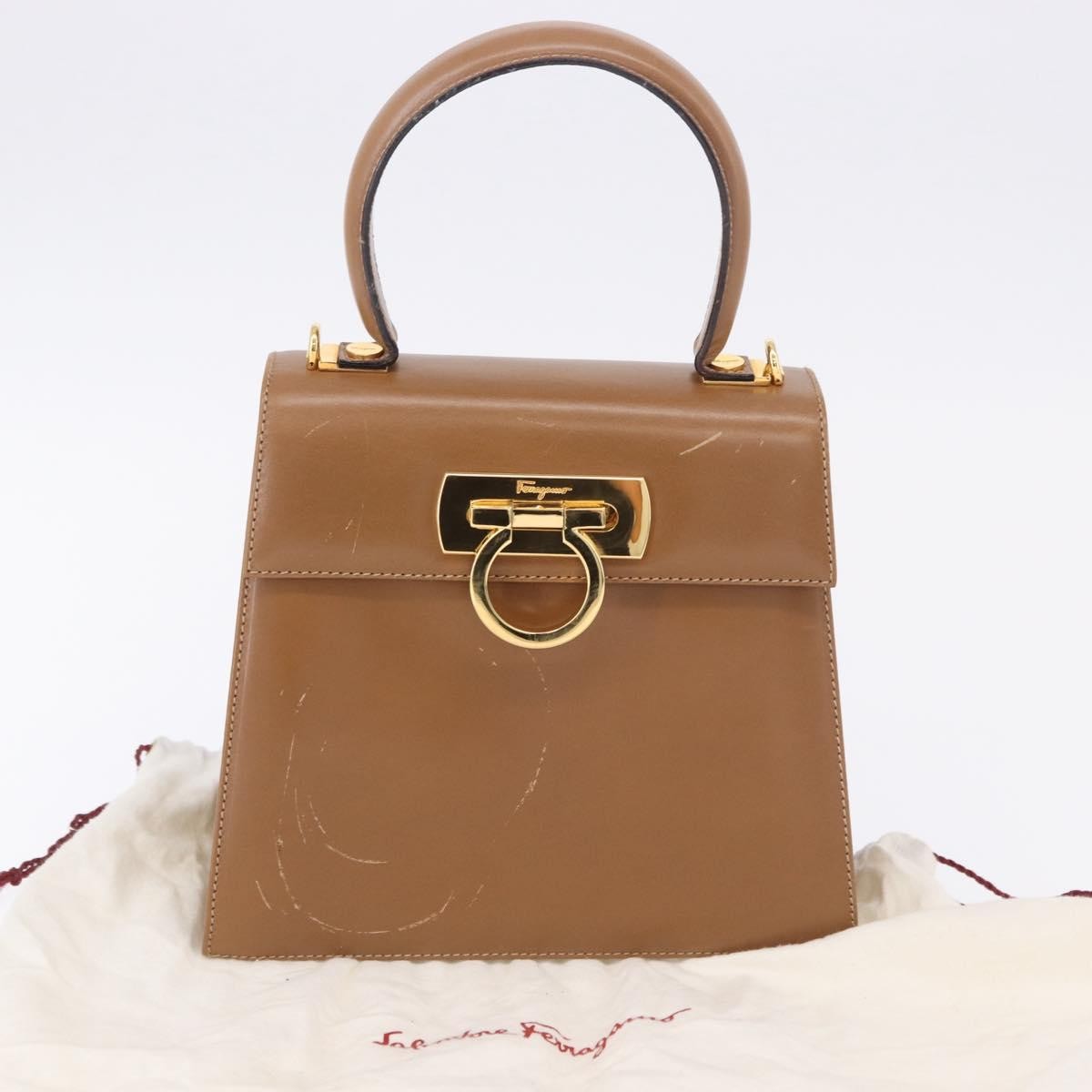 Salvatore Ferragamo Gancini Convertible Top Handle Leather, Brown, Leather, Handbag