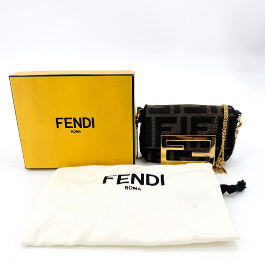 Fendi Baguette NM Zucca Canvas, Black, Canvas, Handbag