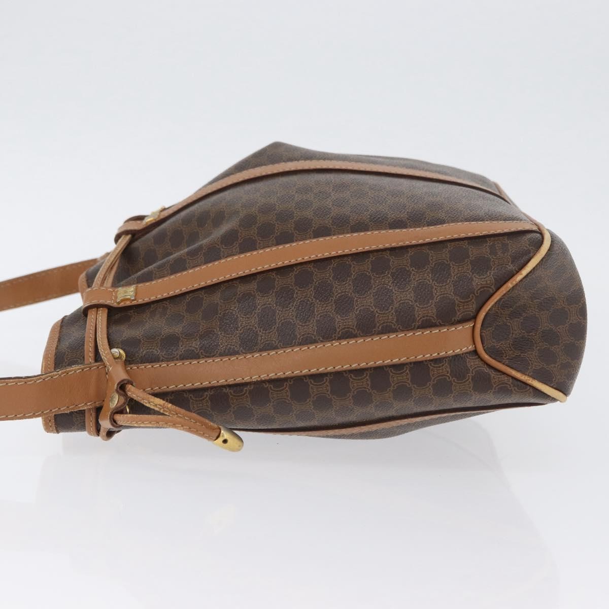 Celine Vintage Shoulder Bag Macadam Canvas & Leather, Brown, Canvas, Shoulder Bag