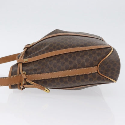 Celine Vintage Shoulder Bag Macadam Canvas & Leather, Brown, Canvas, Shoulder Bag