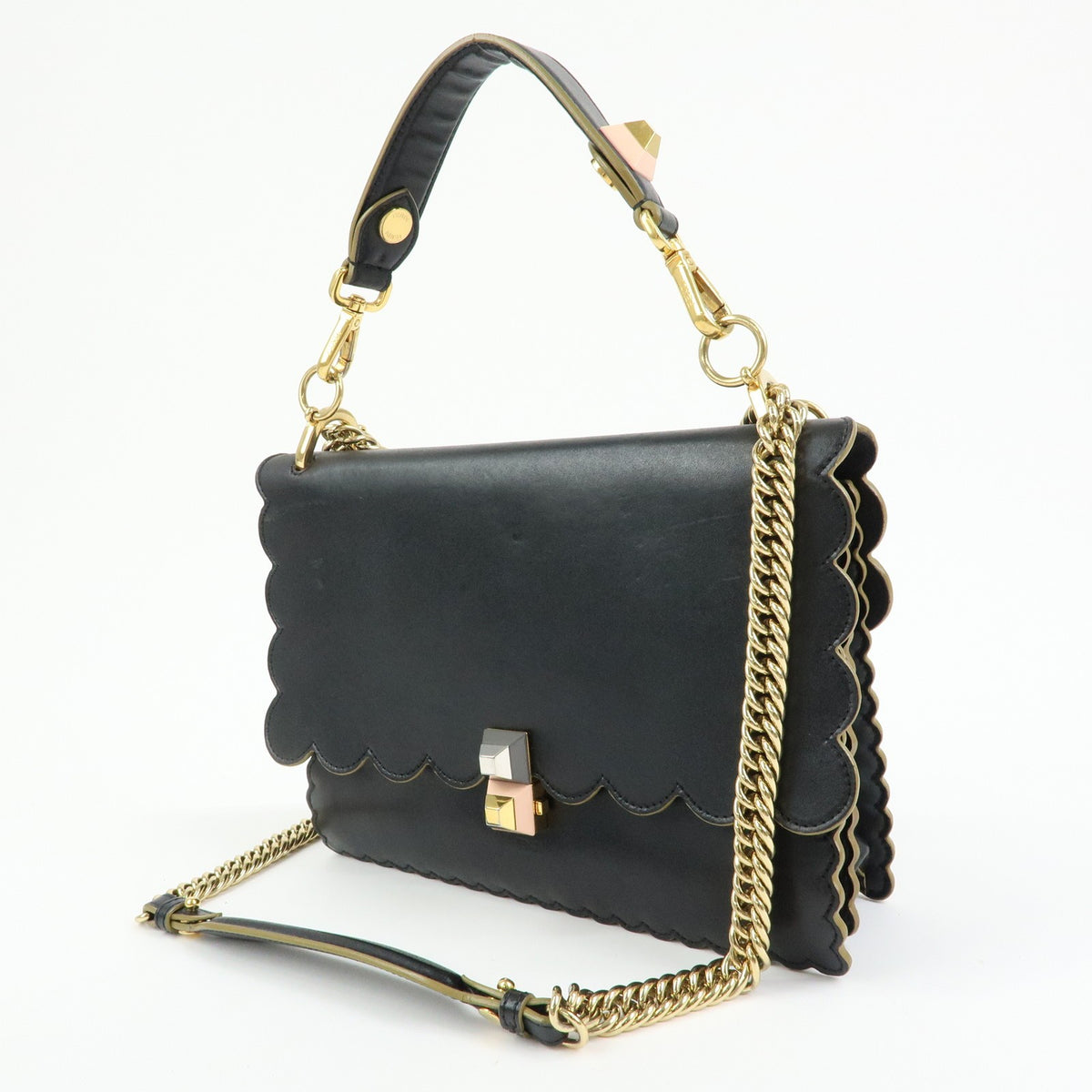 Fendi Kan I Leather, Black, Leather, Shoulder Bag