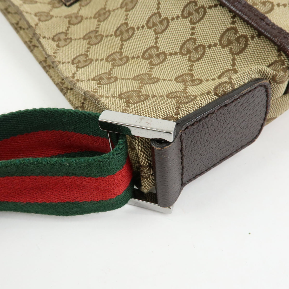 Gucci Web Strap Messenger GG Canvas, Beige, Canvas, Handbag