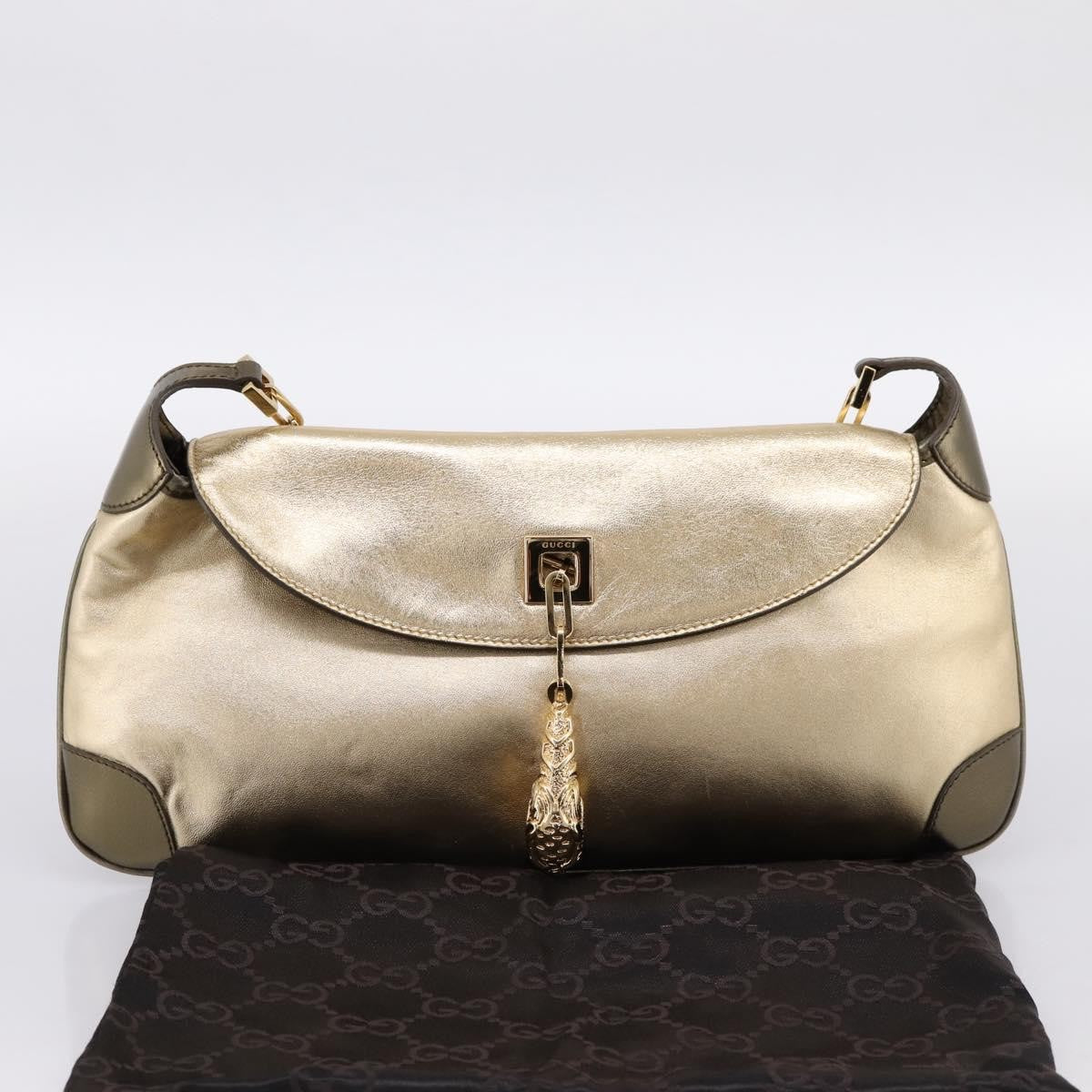 Gucci Tiger Charm Leather, Gold, Leather, Shoulder Bag