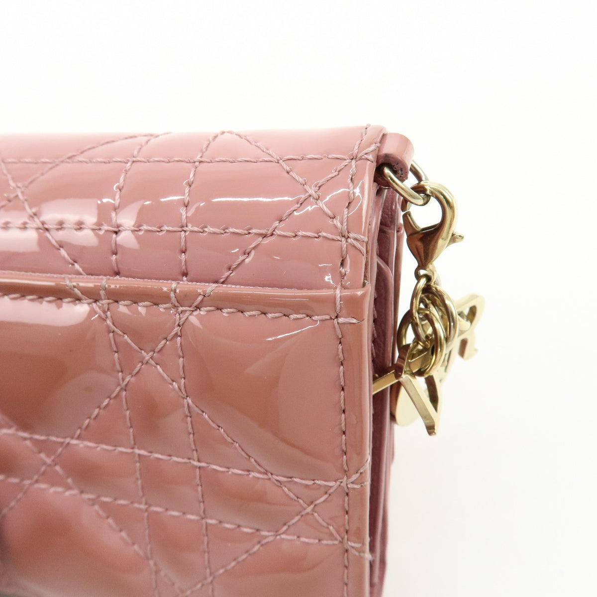 Christian Dior Lady Dior Cannage Quilt Leather, Pink, Patent Leather, Wallet
