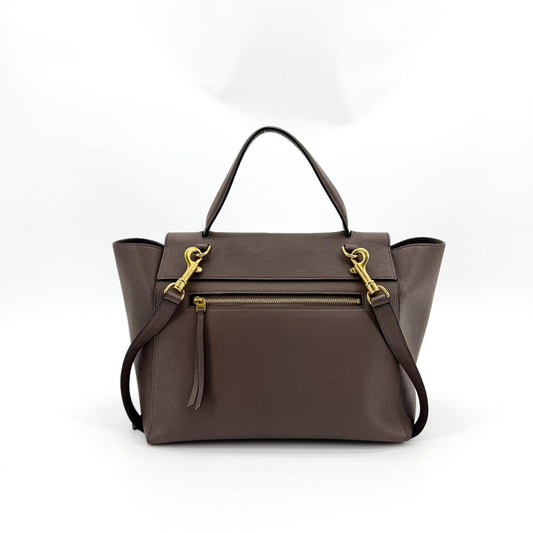 Celine Belt Textured Leather, Brown, Calfskin, Handbag