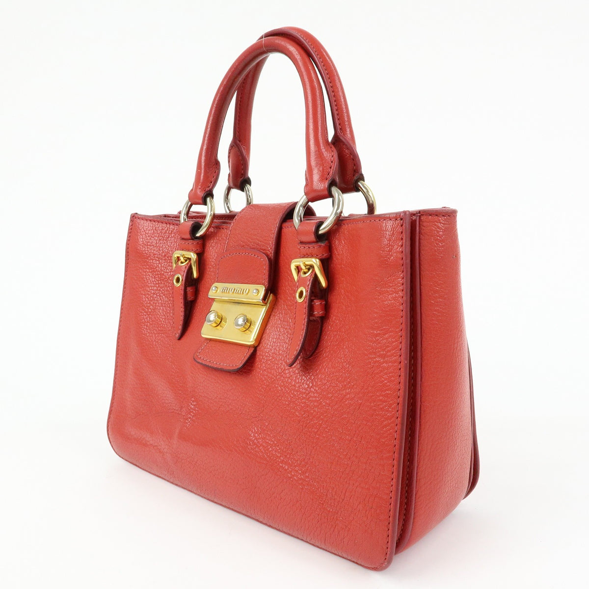Miu Miu Madras Convertible Lock Leather, Red, Leather, Tote Bag