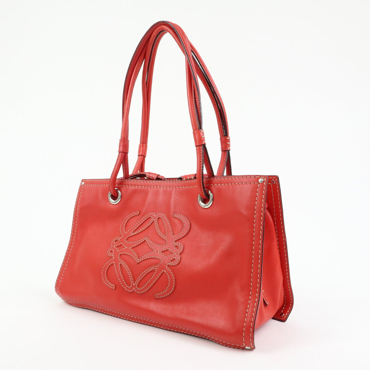 Loewe Anagram Leather, Red, Leather, Tote Bag
