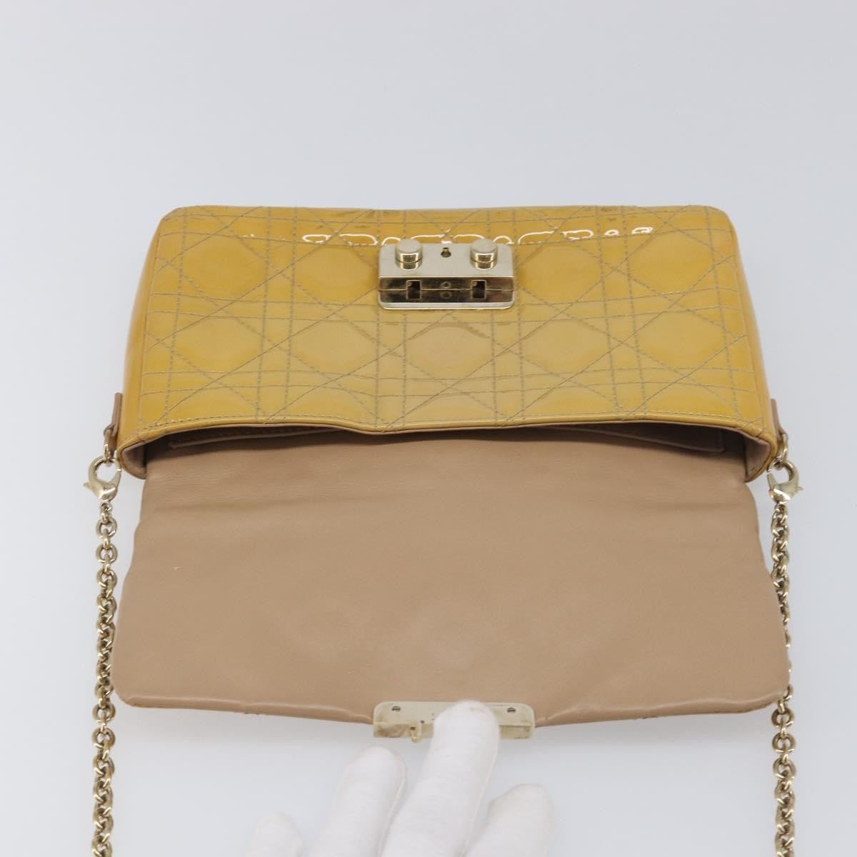 Christian Dior New Lock Cannage Quilt Patent, Yellow, Patent Leather, Clutch