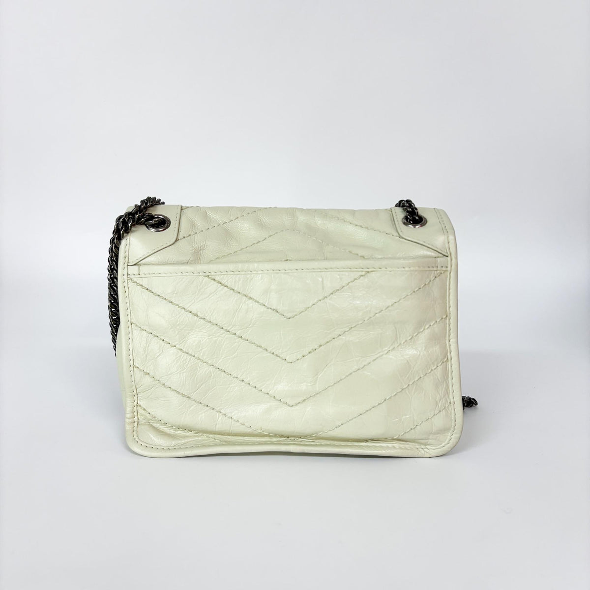 Saint Laurent Niki Flap Leather, White, Leather, Shoulder Bag
