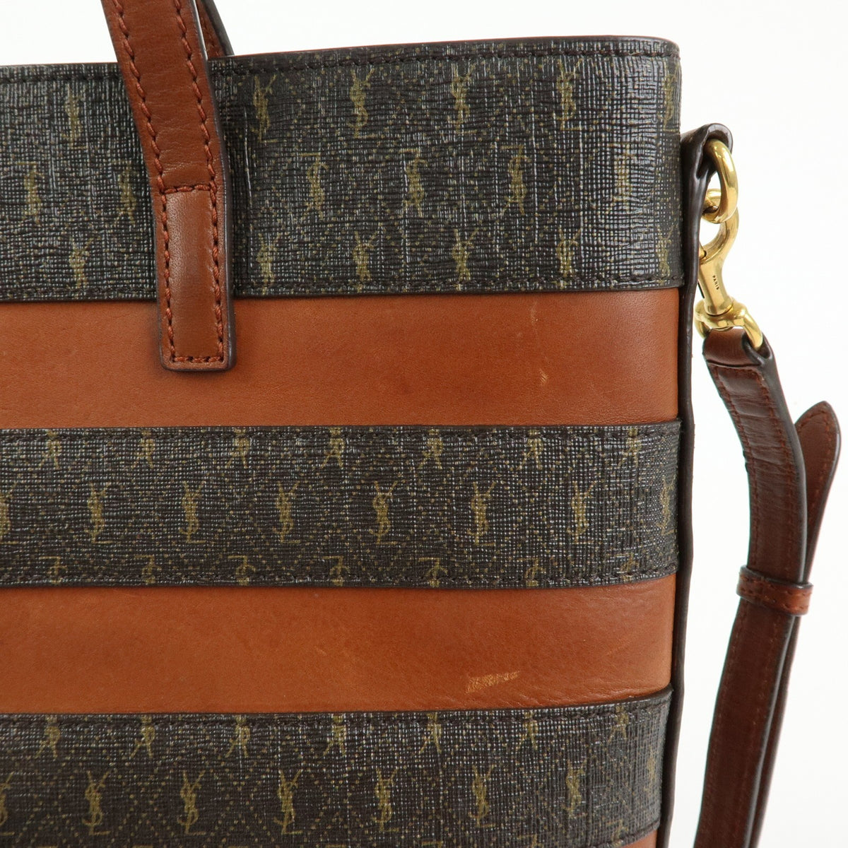 Saint Laurent Le Monogramme Shopper Monogram All Over Coated Canvas and Leather, Brown, PVC, Tote Bag