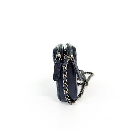 Chanel CC Double Zip Clutch with Chain Chevron Lambskin, Navy, Leather, Clutch
