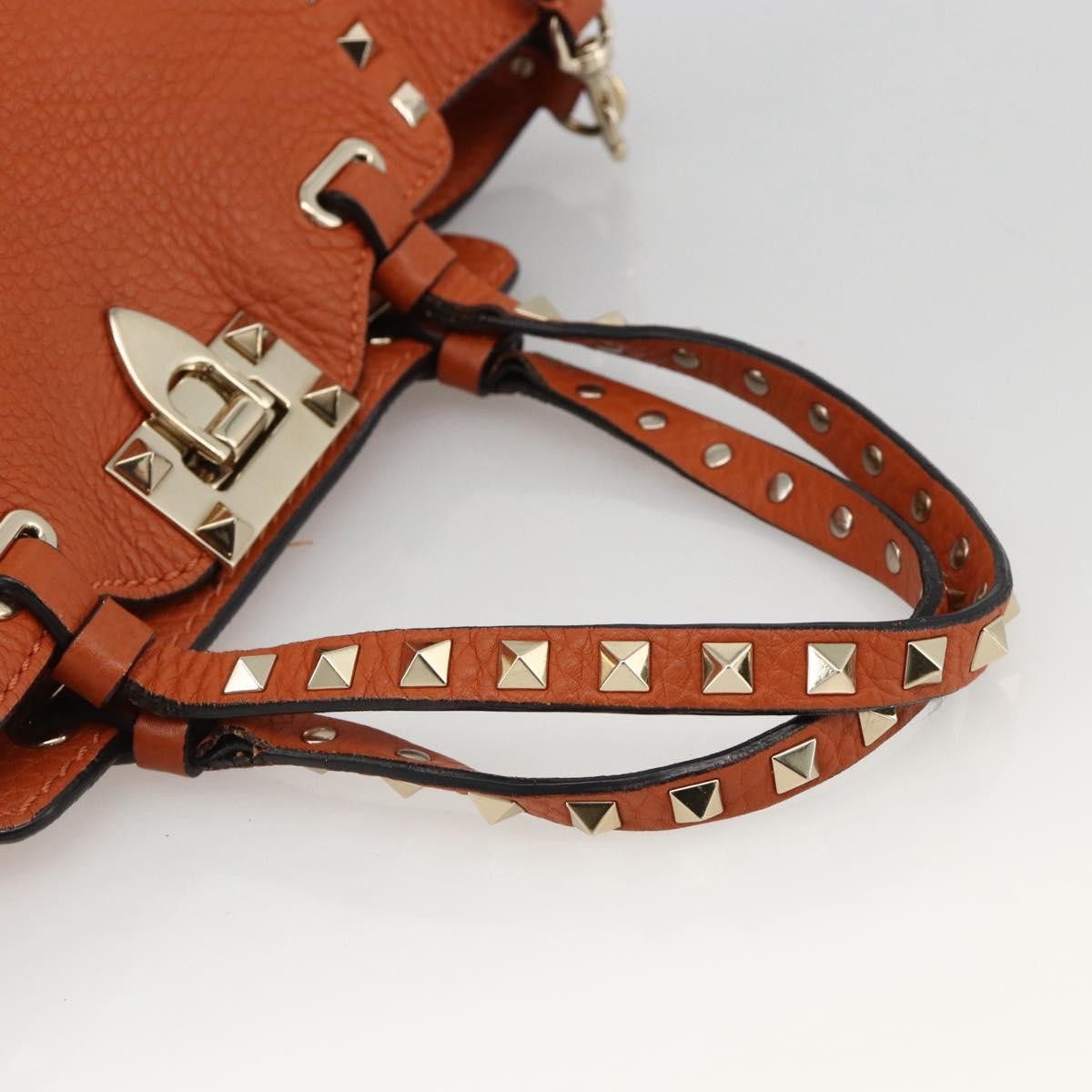 Valentino Garavani Rockstud Pebbled Leather, Orange, Leather, Tote Bag