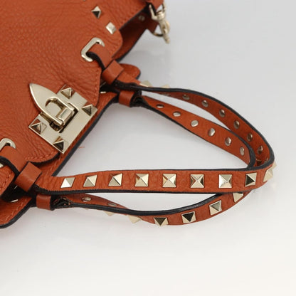 Valentino Garavani Rockstud Pebbled Leather, Orange, Leather, Tote Bag