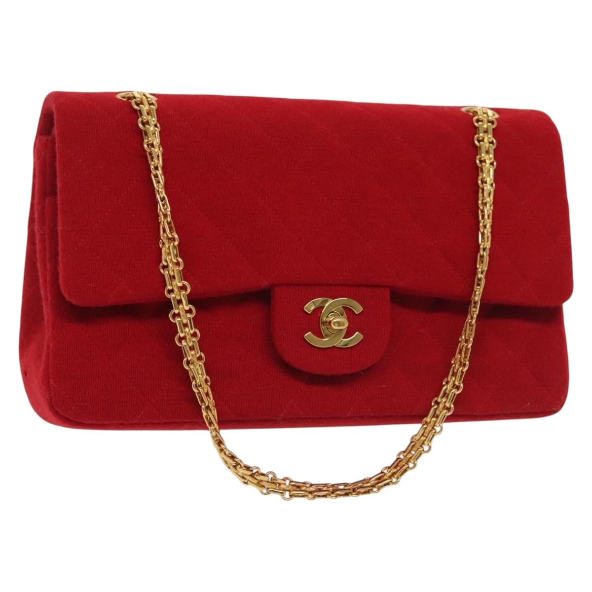 Chanel Vintage Classic Double Flap Bag Quilted Wool, RED, COTTON, Shoulder bag