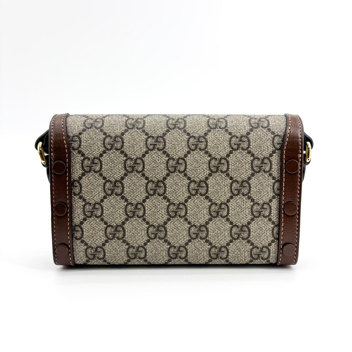 Gucci Horsebit 1955 Flap GG Coated Canvas, Brown, Canvas, Crossbody Bag