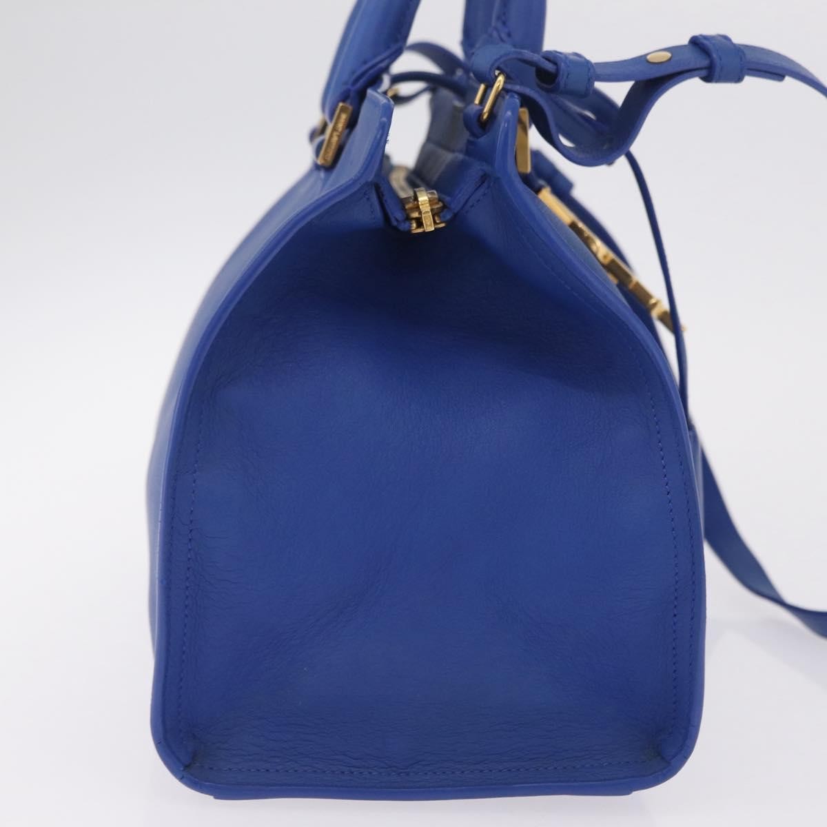 Saint Laurent Monogram Cabas Leather, Blue, Leather, Tote Bag