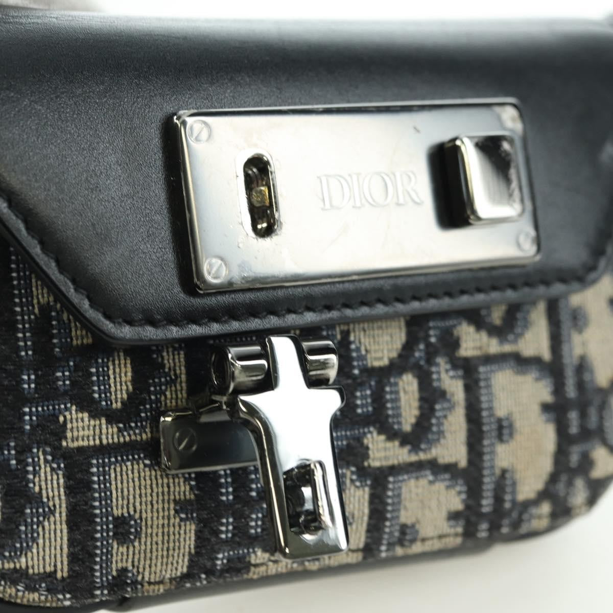 Christian Dior Clasp Lock Messenger Oblique Canvas and Leather, Navy, Canvas, Clutch