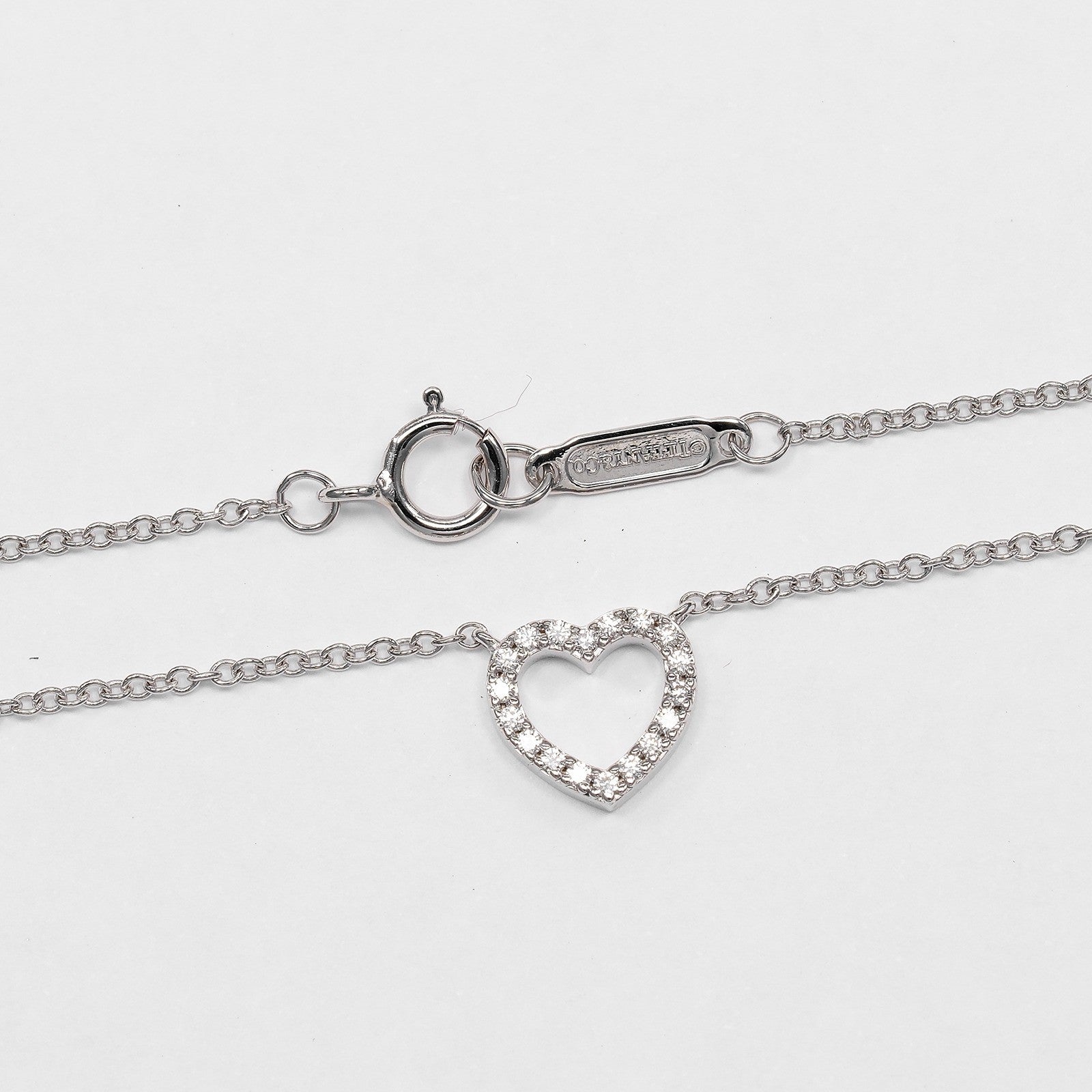 Tiffany & Co. Metro Heart Pendant 18K White Gold and Diamonds, Silver, White Gold, Necklace
