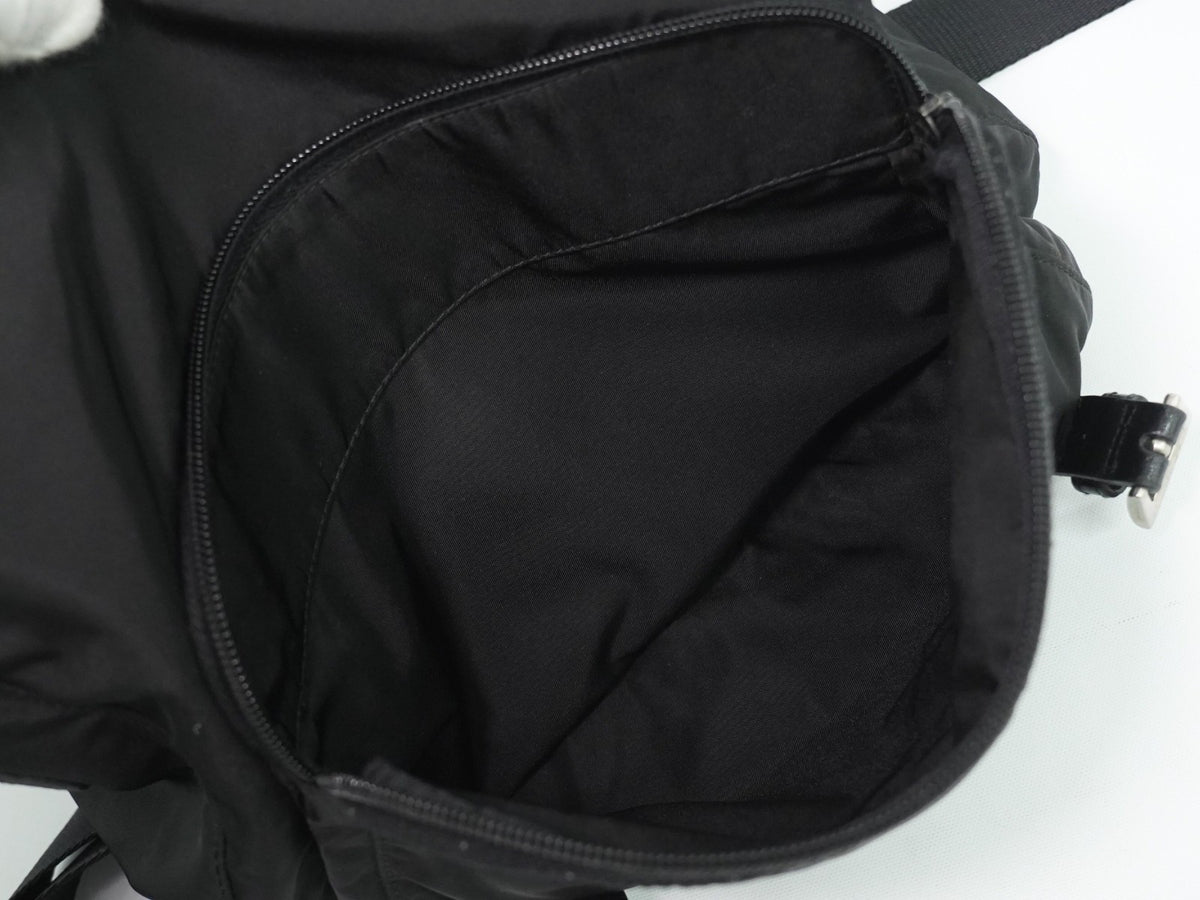 Prada Zip Buckle Messenger Tessuto, Black, Nylon, Shoulder Bag