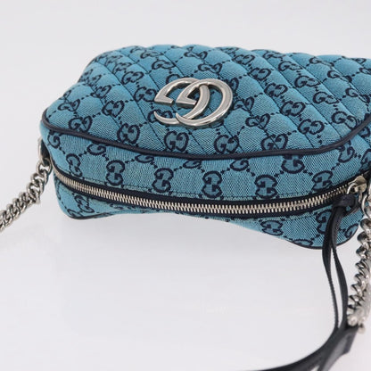 Gucci GG Marmont Multicolor Diagonal Quilted GG Canvas, Blue, Canvas, Shoulder Bag
