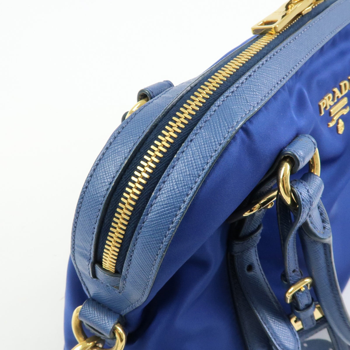 Prada Convertible Dome Satchel Tessuto with Saffiano Leather, Blue, Nylon, Handbag